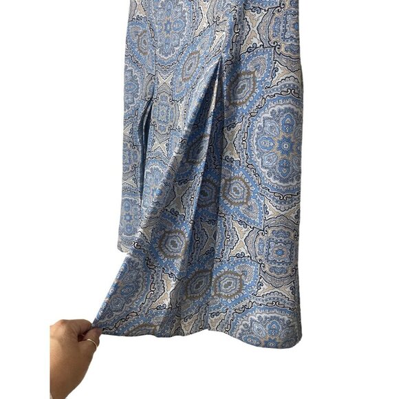 Ann Taylor Loft 100% Silk Blue & Tan Print Knee-Length Skirt Size 4 - Picture 2 of 7